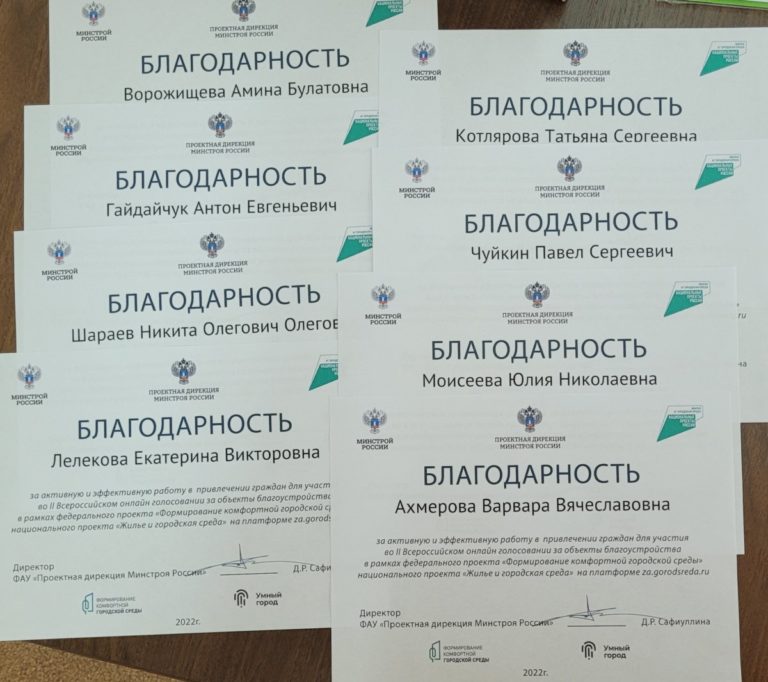 Волонтеры колледжа отмечены Благодарностью Проектной дирекции Минстроя России